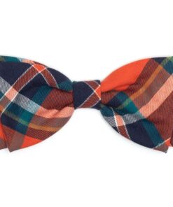Orange Navy Plaid Bow Tie