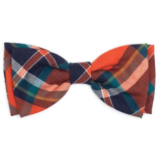 Orange Navy Plaid Bow Tie